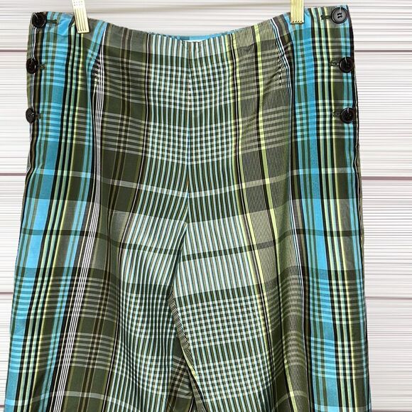 Talbots Petites Cropped Silk Blend Plaid Pant, Green/Blue, Size 12 P - Picture 2 of 14